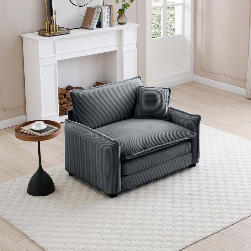 Living Room Accent Chair, Modern Corduroy Upholstered Leisure Armchair Pure Color Sofa Chair with Pillows and Removable Armrests