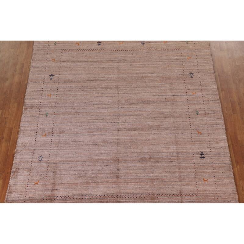 Striped Orange Gabbeh Oriental Area Rug Handmade Wool Carpet - 8'0"x 9'9"