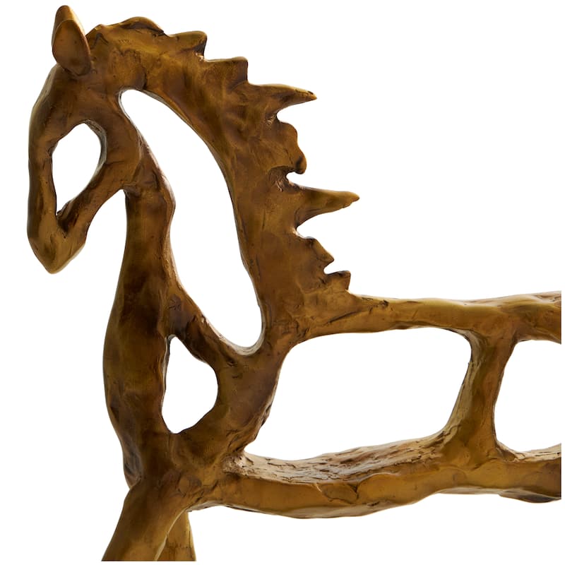 Polystone Horse Slim Frame Textured Sculpture with Cutouts - Gold - Roche River Decor - 3"W x 11"L x 13"H