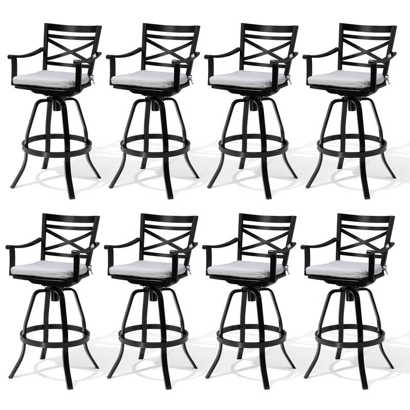 Pellebant Patio Outdoor Indoor Aluminum Swivel Bar Stools Dining Chairs with Sunbrella Cushion - CASTSILVER - 8-Piece