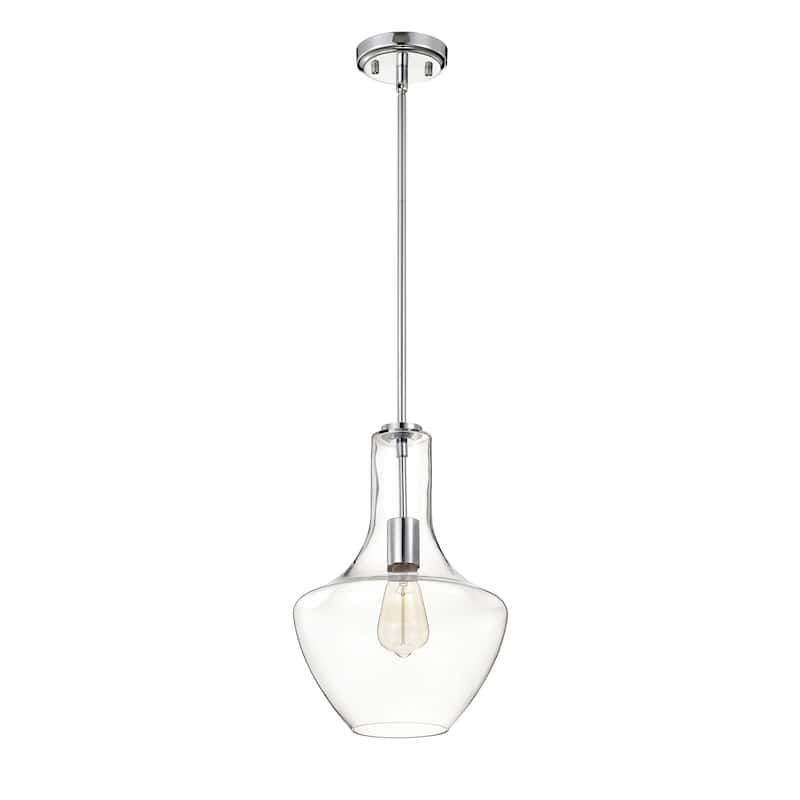 1-Light Modern Chrome 10 in. Pendant with Clear Glass Shade