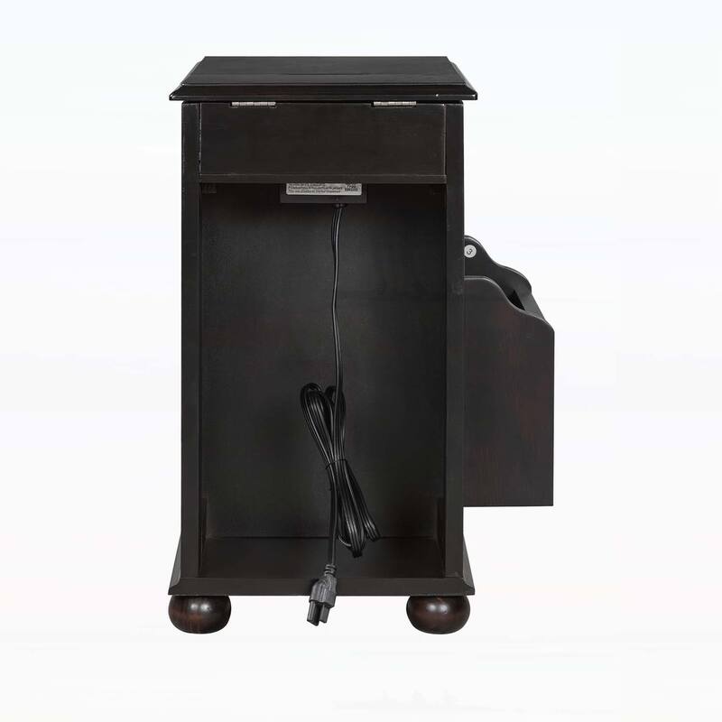 Vintage End Table with Flip Top,USB Ports