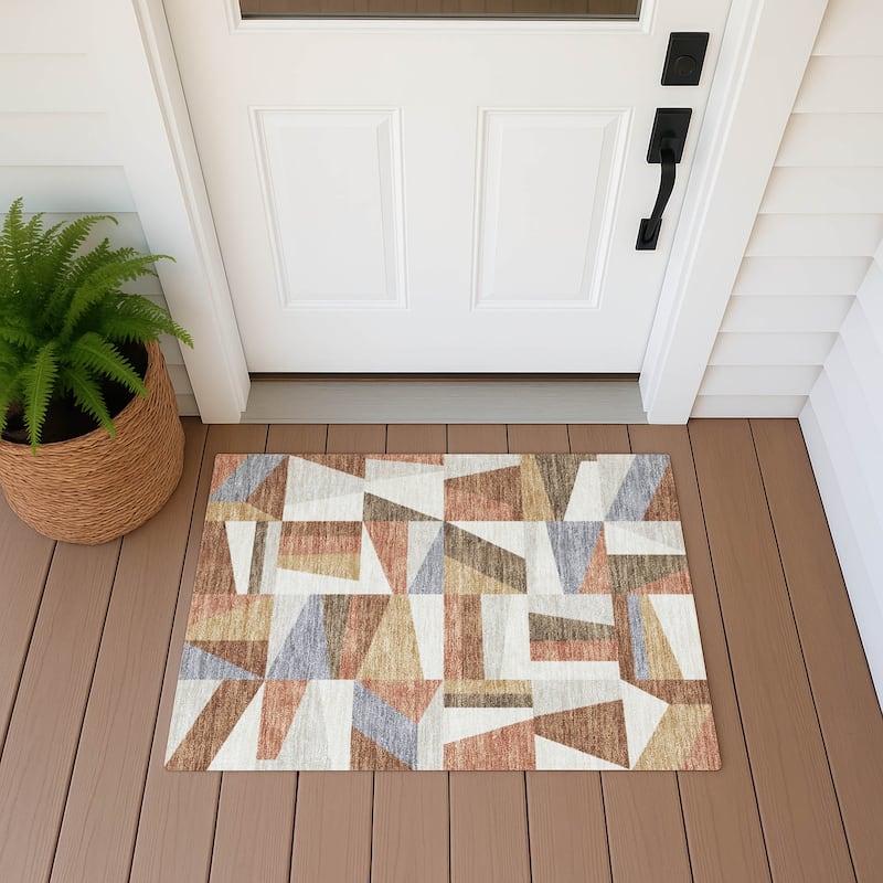Machine Washable Indoor/ Outdoor Contemporry Mosaic Chantille Rug - Paprika - 1'8" x 2'6"