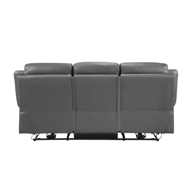 Conia Power Double Recliner Sofa, Dark Gray Leather, USB, 87 Inch