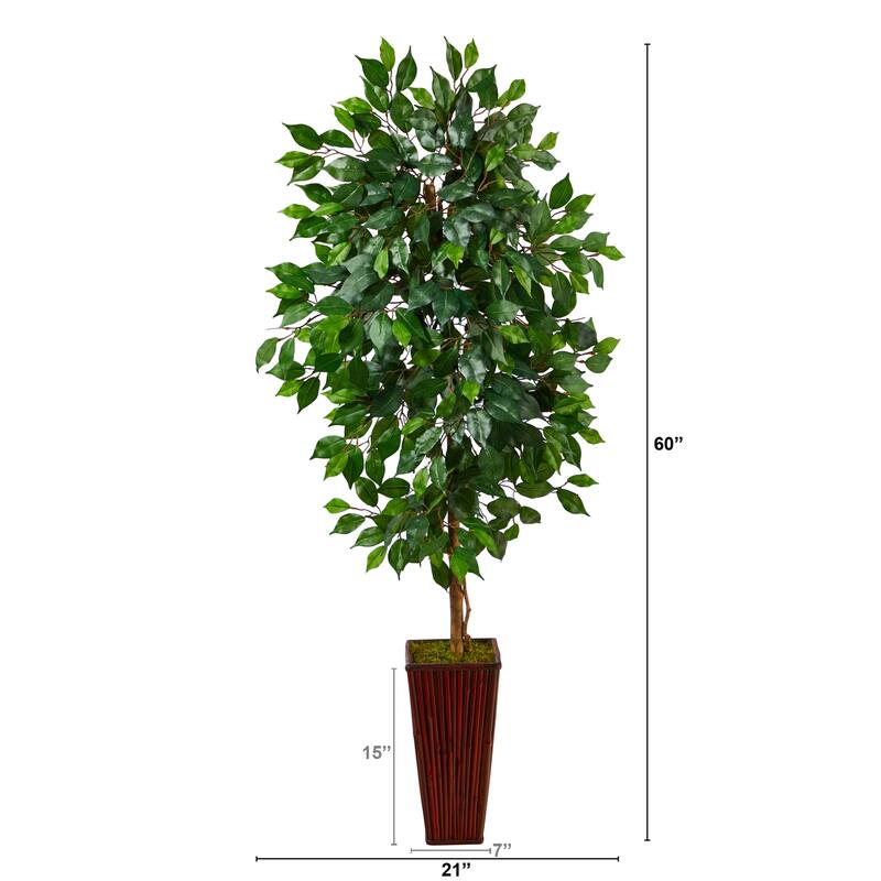 Artificial Victorian Tree with Bamboo Planter - 5ft Elegant Indoor Faux Tree, Natural Look Home Decor