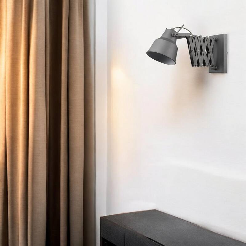 Adjustable Wall Sconce with Grey Metal Shade and Plug-In Iron Fixture E26 Base LED Compatible - 9.75" H x 7" W x 34.5" D