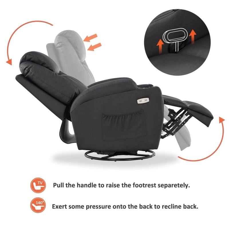 MCombo Manual Swivel Glider Rocker Recliner Chair with Massage and Heat, Faux Leather 8031