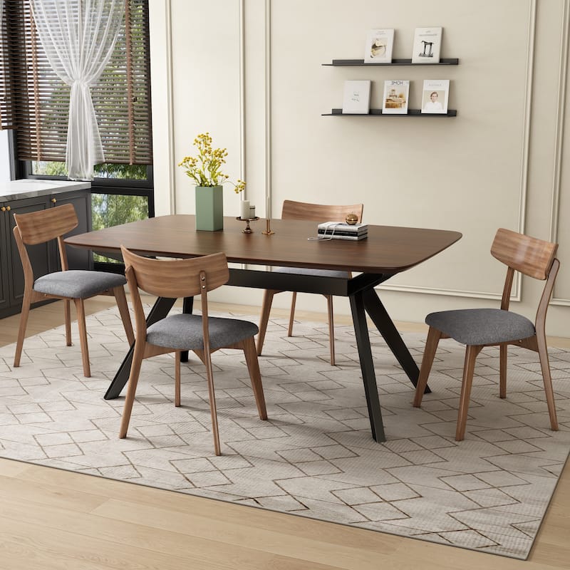 Christopher Knight Home - Bergerac Wood Modern Dining Set - 5-Pieces - Dark Grey+Walnut + Black