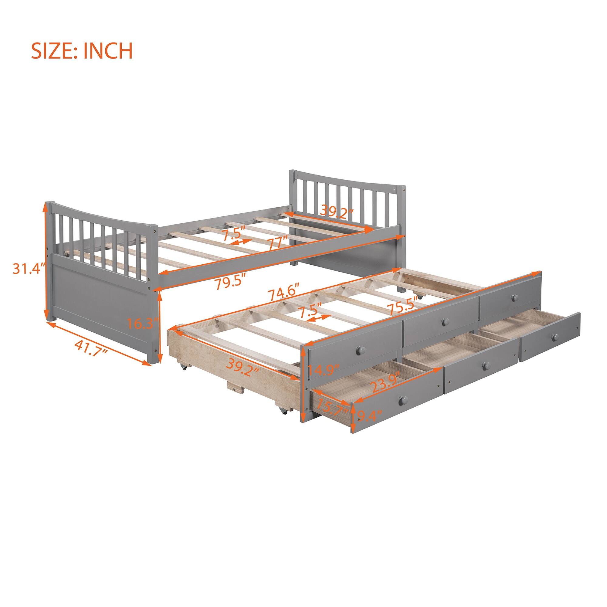 Nordic Twin Size Creative Daybed w/ Twin Size Trundle Bunk Bed Frame ...