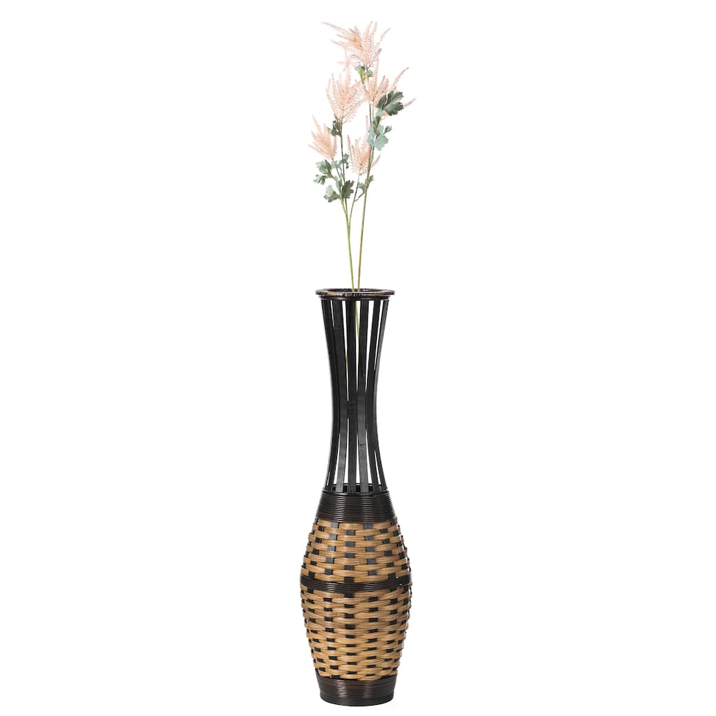 Antique Brown 34-inch-tall Trumpet Style Floor Vase - Versatile Entryway or Living Room, or Bedroom Decor with Bamboo Rope