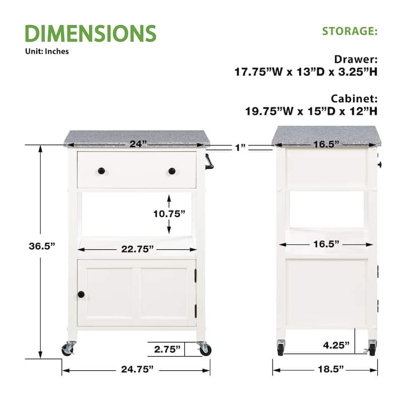 Fairfax Kitchen Cart with Granite Top