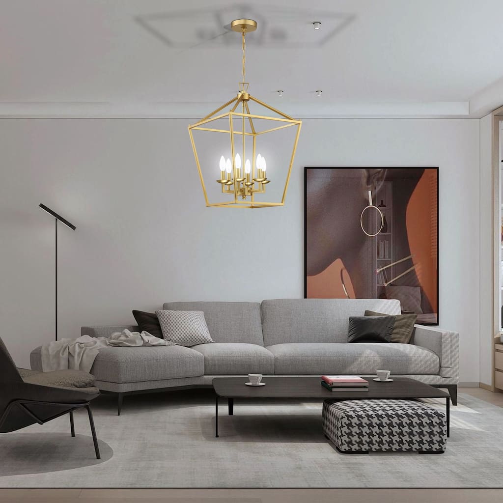 6-Light Soft Gold Lantern Geometric Pendant Light