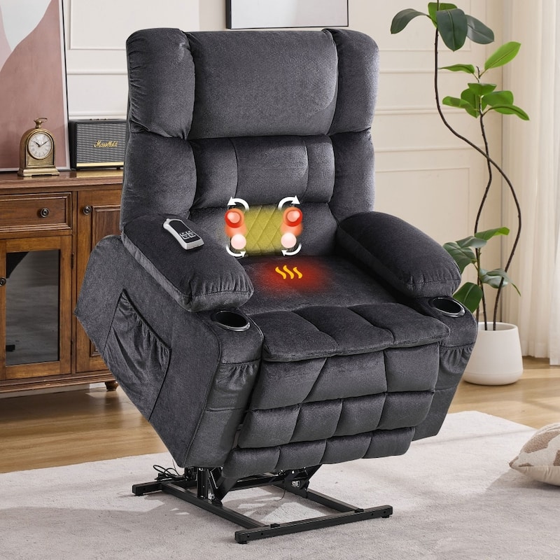 Dual Motor Large Power Lift Recliner Chair with Knead the Waist and Heat - Grey