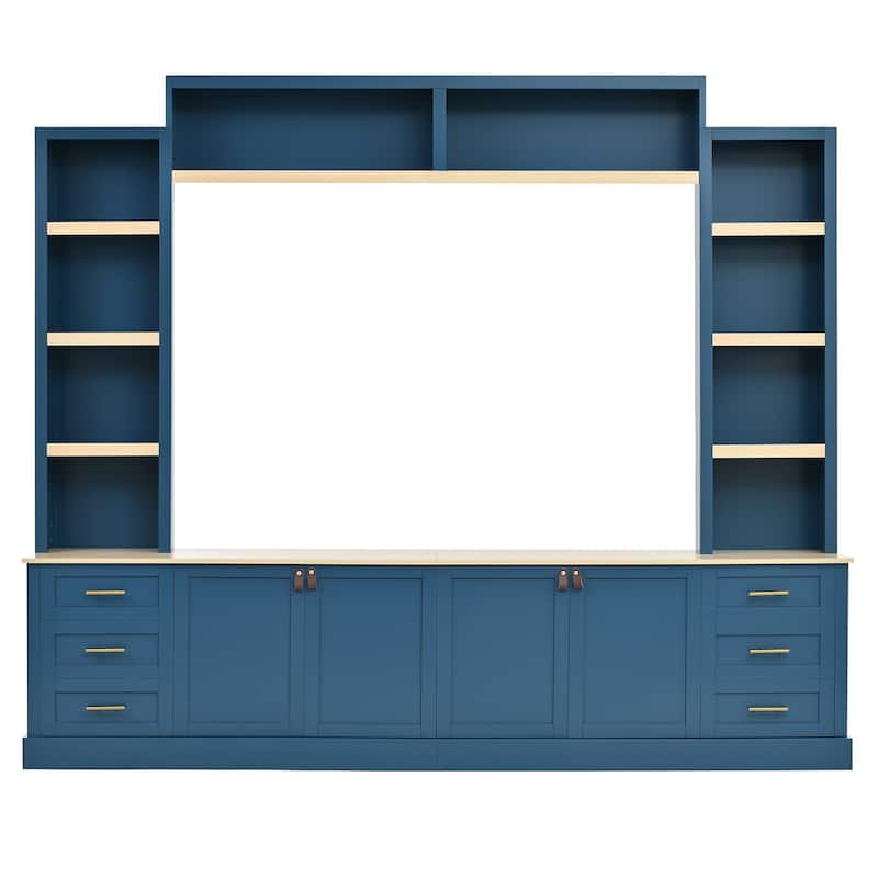 102.3" Farmhouse TV Stand with 6 Drawers & Adjustable Shelves - Entertainment Center for 75" TVs with Bookshelves