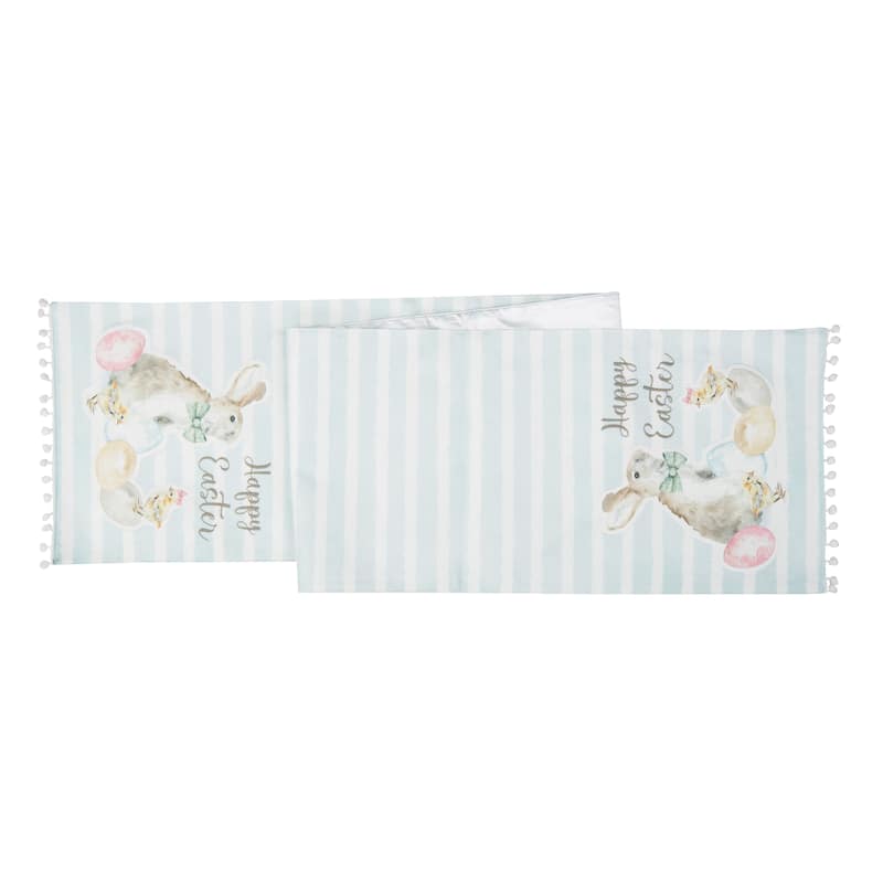 13" x 72" Spring "Happy Easter" Blue Stripe Table Runner