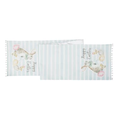 13" x 72" Spring "Happy Easter" Blue Stripe Table Runner