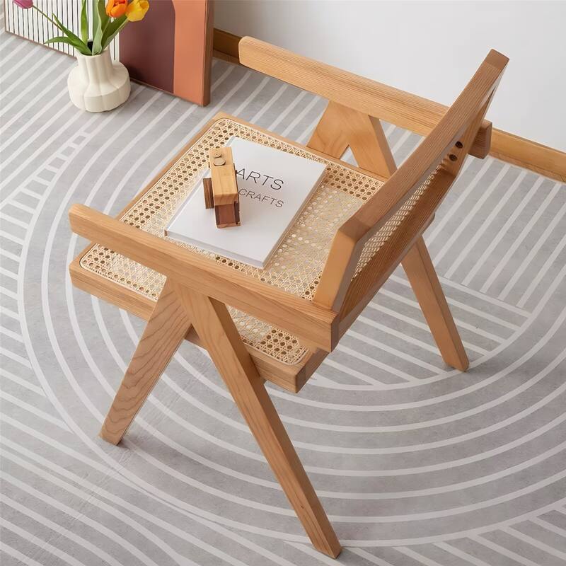 Modern Mid Century Rattan Dining Chairs with Armrest (Set of 2)