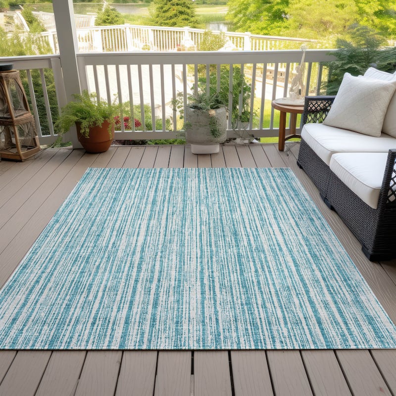 Machine Washable Indoor/ Outdoor Chantille Contemporary Striped Rug - Teal - 5' x 7'6"