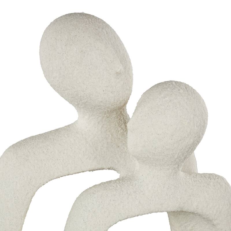 White Polystone Abstract Textured People Decorative Sculpture with Clear Glass Bubble Textured Orb and Black Speckles