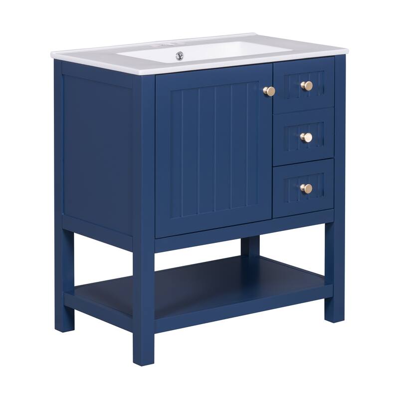 30inch Transitional Style Bathroom Vanity Cabinet Combo with Ceramic Sink
