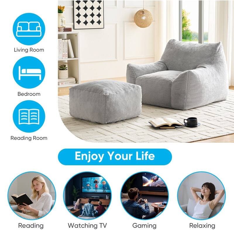 MIxoy Oversized Modern Bean Bag Chair with Ottoman,Lazy Sofa with Armrest