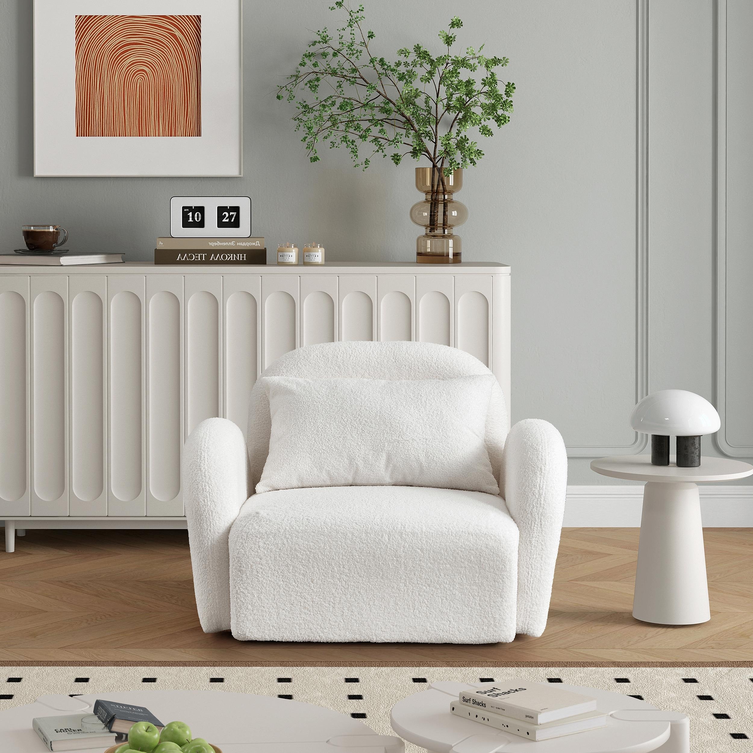 Elegant Lazy Sofa Chair in Plush Teddy Fabric Blue
