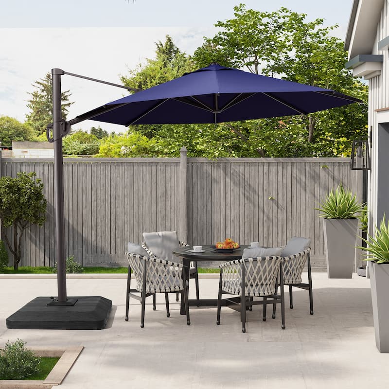 Patio Cantilever Offset Umbrella with 360-degree Rotation Crank and Tilt, Base Included