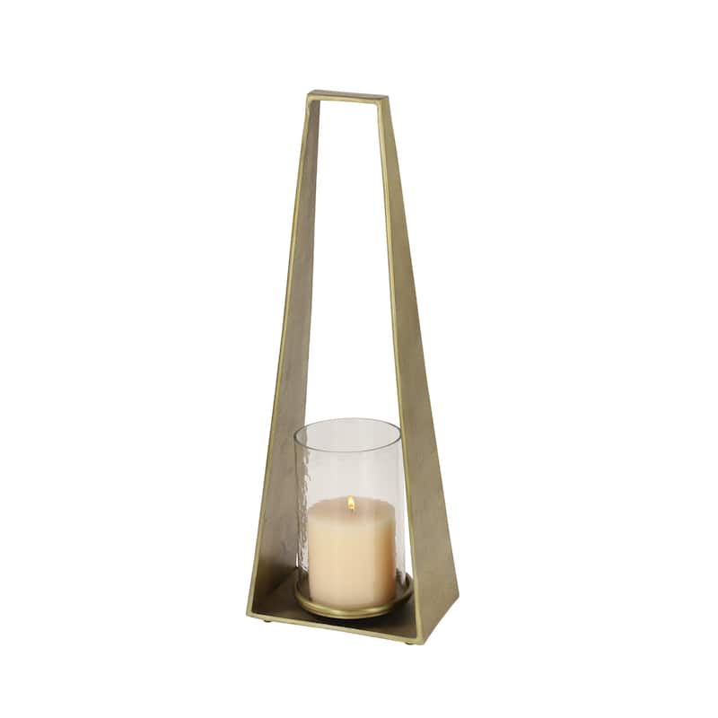 8" x 24" Large Gold Candle Holder With Hurricane Glass - 9 x 5 x 24