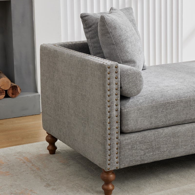 75.2"Wide Upholstered Chaise Lounge with Nailheads, Sleeper Sofa Couch With 4 Throw Pillows & 2 Bolsters, Rubberwood Legs
