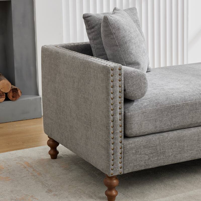 Roomfitters 75.2" Upholstered Chaise Lounge with Nailheads, Chenille Daybed Sleeper Sofa with 6 Pillows