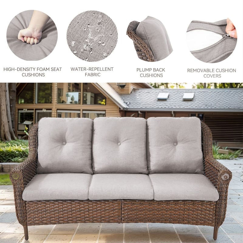 Gymojoy Premium Outdoor 3-Seat Wicker Sofa with Comfortable Cushions