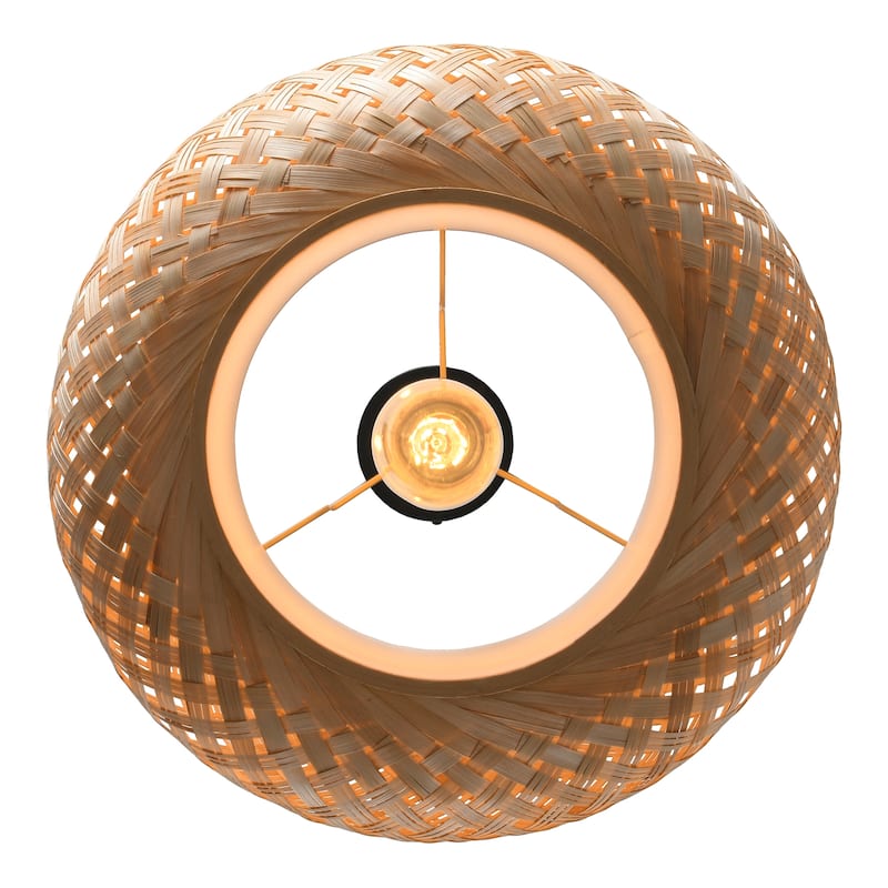 16" Bohemian Natural Bamboo Round Handmade Adjustable Pendant Chandelier