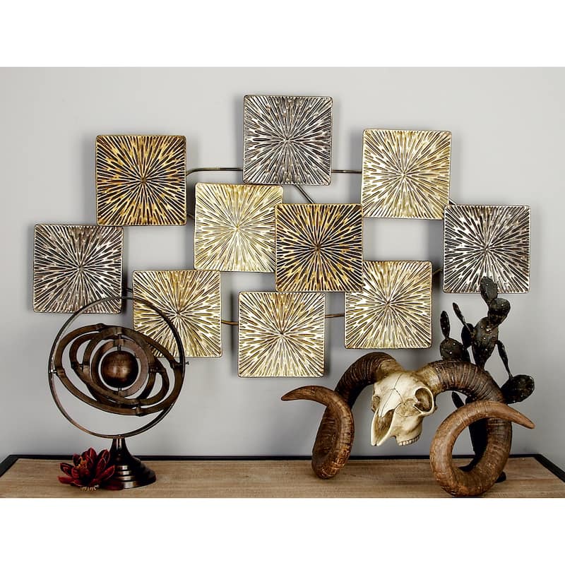 Metal Sunburst Carved Overlapping Square Wall Decor - Gold - Roche River Decor