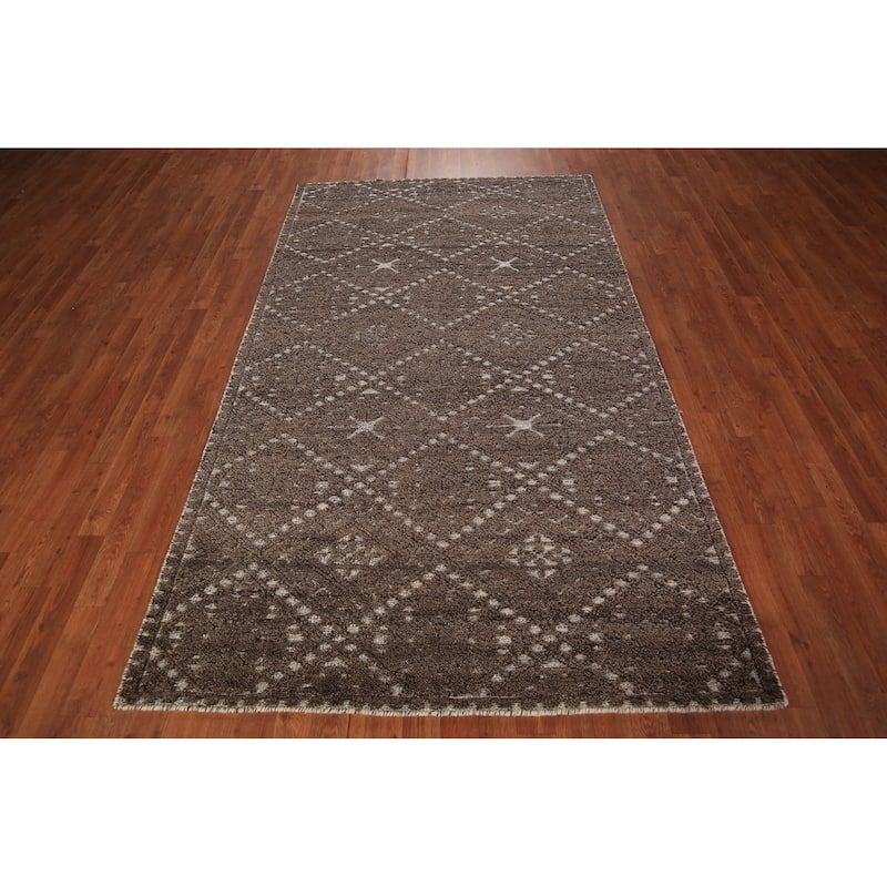Brown Geometric Moroccan Oriental Area Rug Handmade Wool Carpet - 5'0" x 8'2"