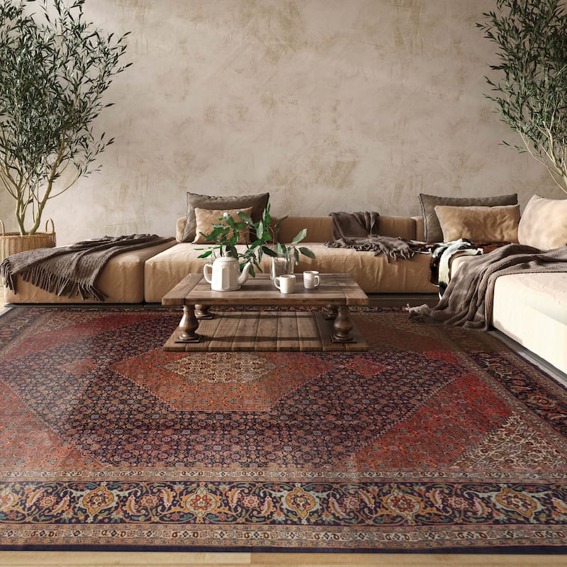 Hand Knotted 300 KPSI Tabriz Navy Wool Traditional Oriental Area Rug - 9' 9'' x 13'