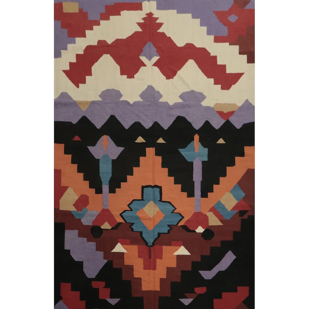 Hand Woven Oriental 100% Wool Carpet Southwestern Modern Multi-Colored Kilim Area Rug - 12' 2'' X 8' 7''