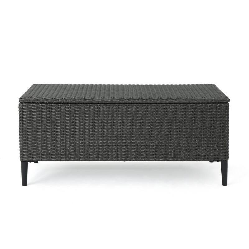 Gert Outdoor Wicker Bench with Storage, 42 Inch Iron, Gray Rattan