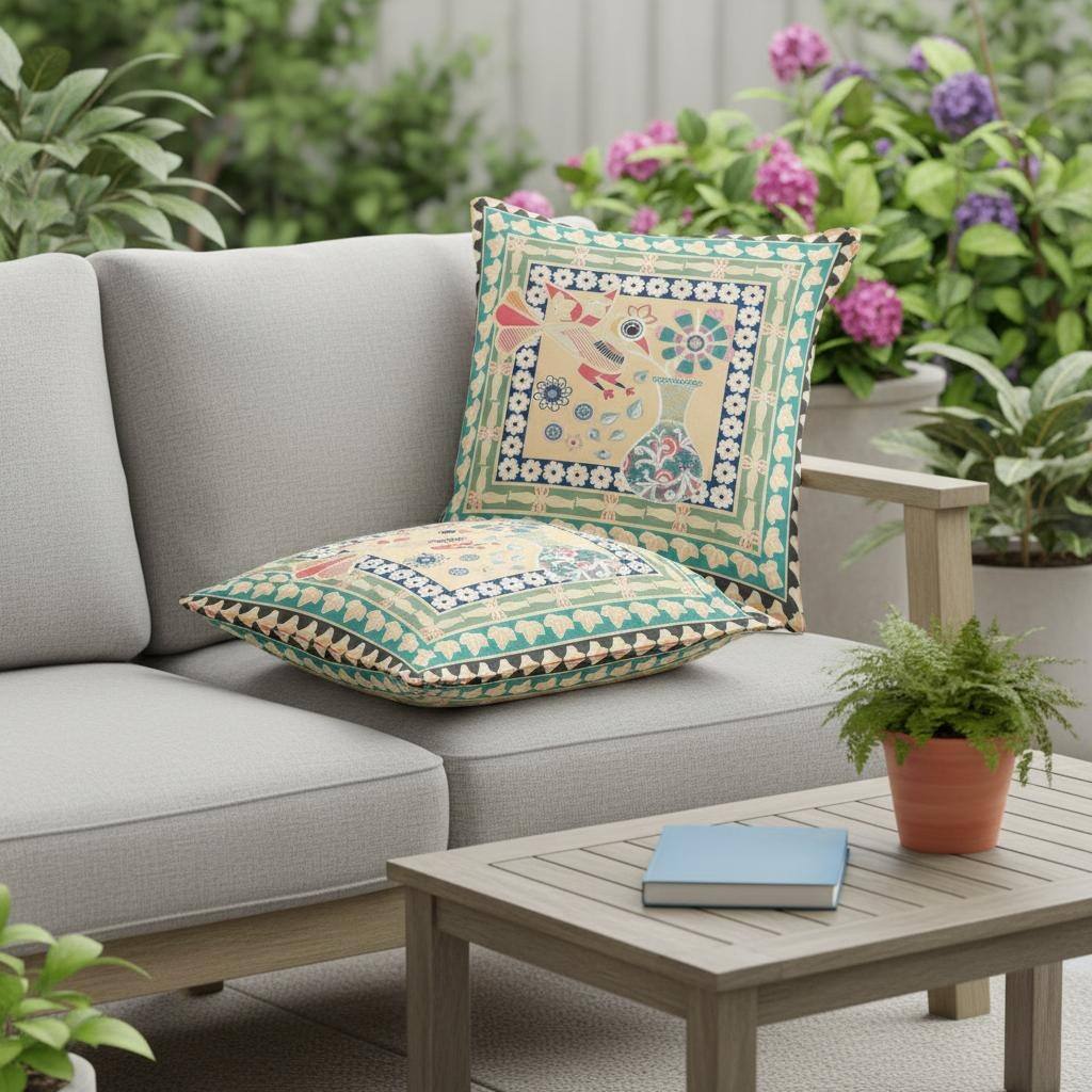HomeRoots Set of Two 16" X 16" Green and Pink Peacock Blown Seam Floral Indoor Outdoor Throw Pillow - 16.00' X '16.00' X '5.00