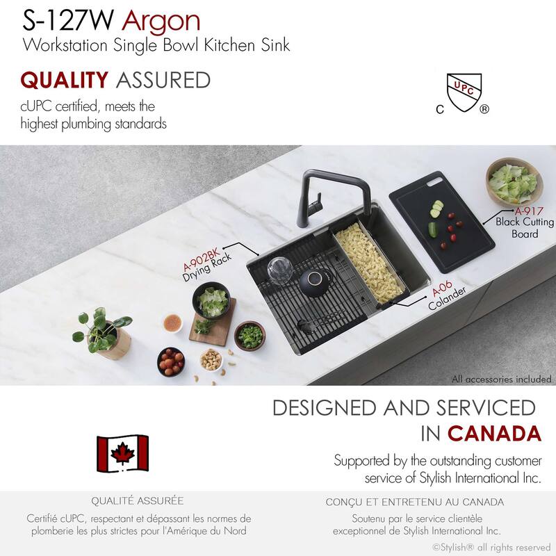 Dual-Mount Stainless Steel Workstation Kitchen Sink built in Accessories