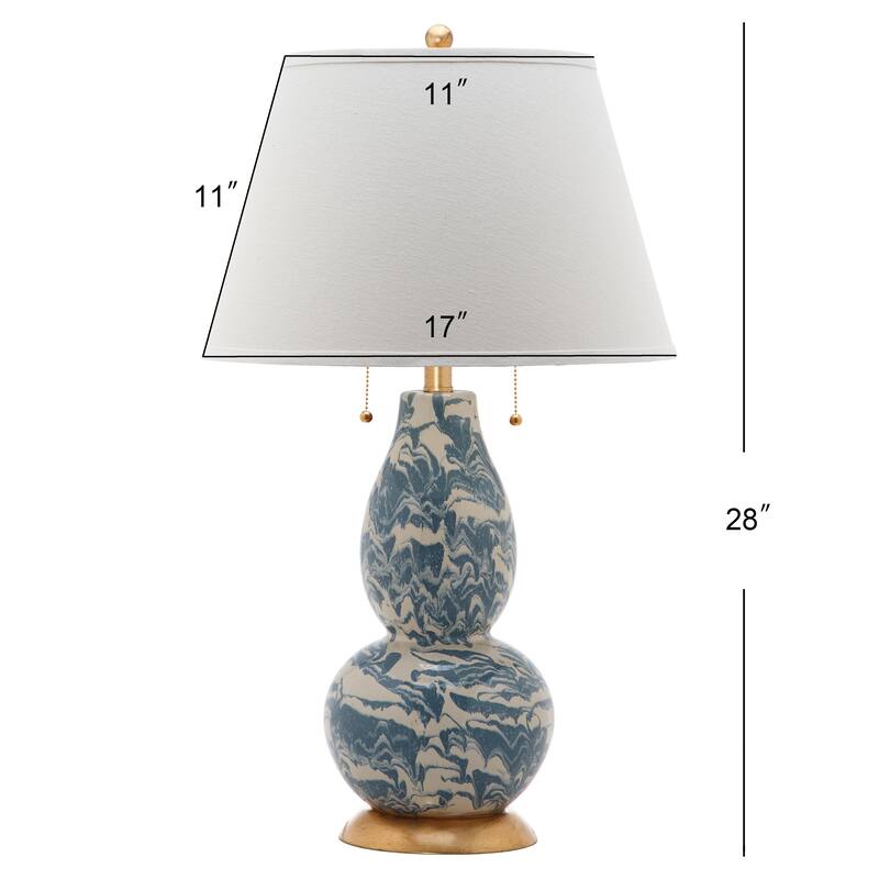 SAFAVIEH Lighting 29-inch Blue and White Color Swirls Glass Table Lamp (Set of 2) - 17"x17"x28"
