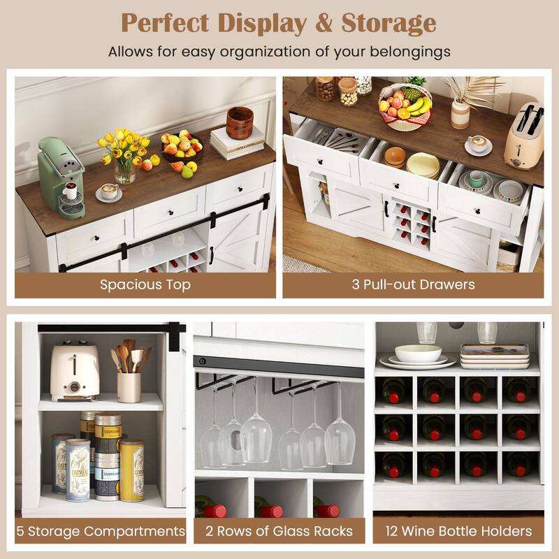 Gymax Wine Bar Cabinet w/LED Lights & Doors Coffee Station w/