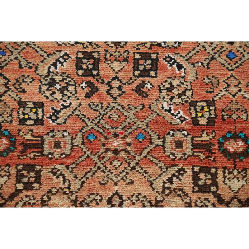Hamedan Vintage Persian Runner Rug Handmade Orange Wool Carpet - 3'5" x 10'4"