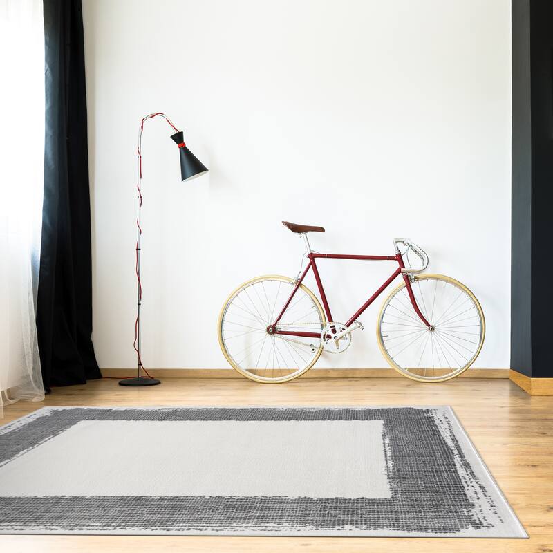 Beverly Rug Modern Border Indoor Area Rug with Jute Backing for Living Room, Kitchen, Bedroom
