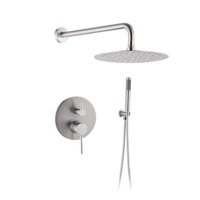 9.8" Rainfall and Handheld Shower Set with 2-Handle Temperature and Flow Control in Brushed Nickel