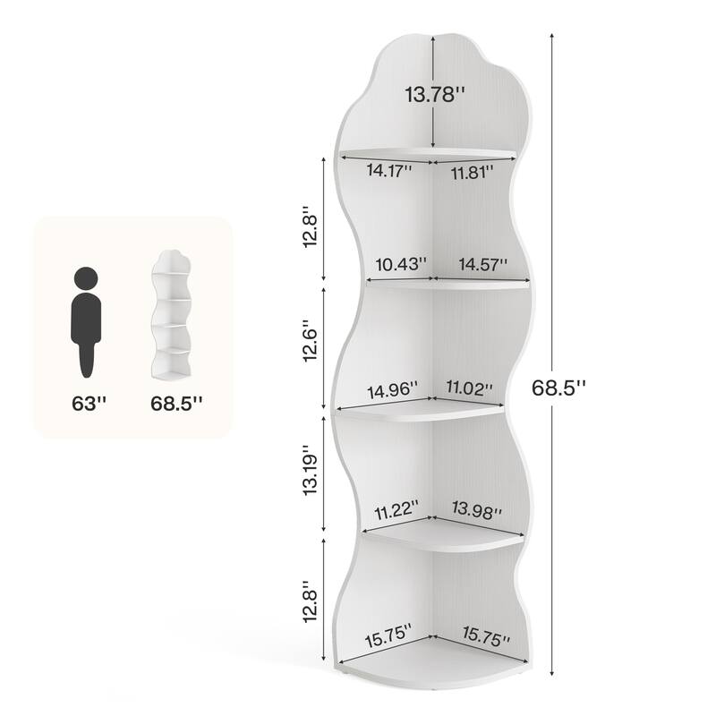 5-Tier Corner Bookshelf Tall Bookcase with Curvy Shape