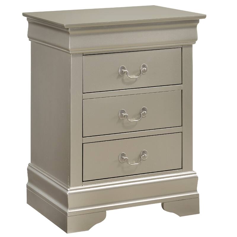 3-Drawer Wooden Nightstand - 29" - Silver Champagne