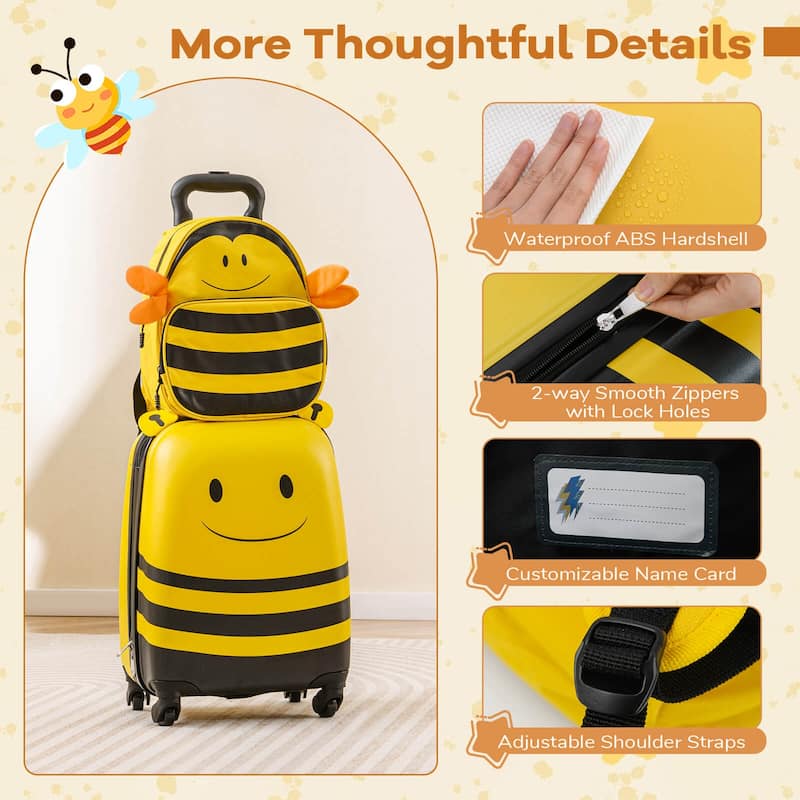 Costway 2-Piece Kid’s Luggage Set with Cute Bee Backpack & 18” Rolling - See Details
