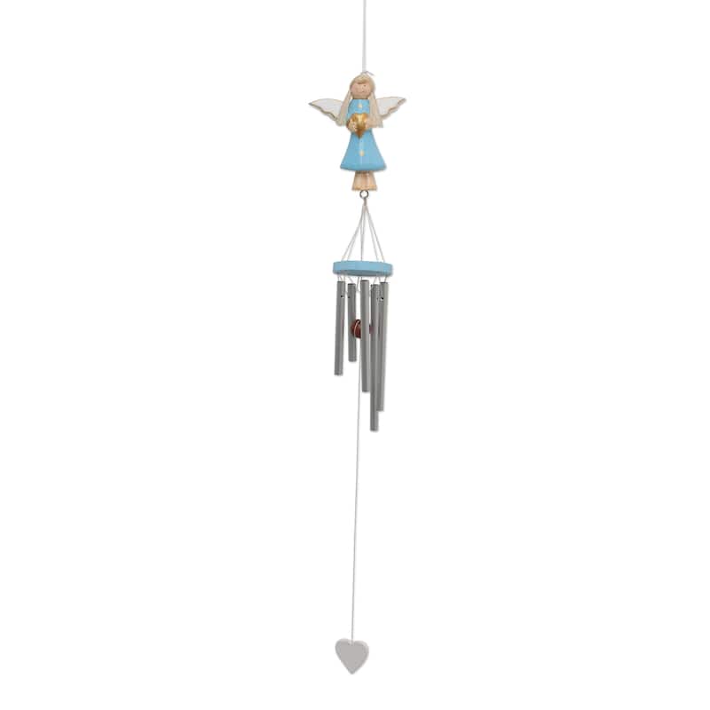 Novica Handmade Love Angel In Blue Wood Wind Chime