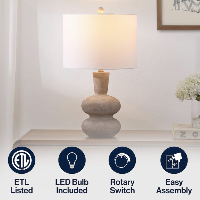 Matheo 24" Modern Minimalist Sculptural Oak-Grain Resin LED Table Lamp