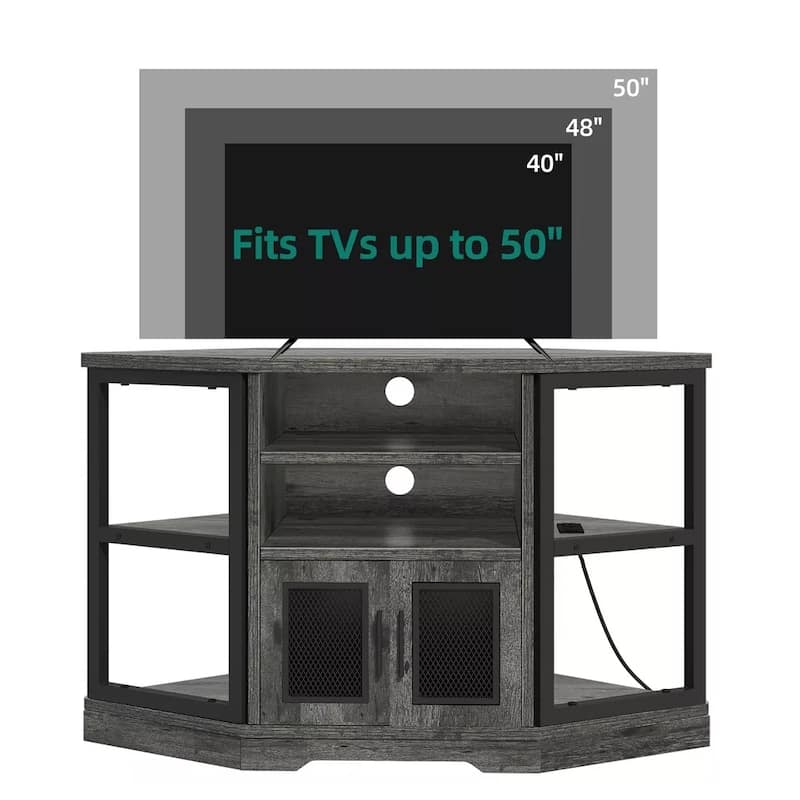 Farmhouse Corner TV Stand for 55 Inch with Power Outlets - 47 inches in width